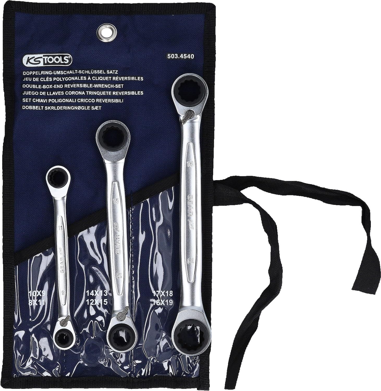 KS Tools 503.454 GEAR+ 4 in 1 Ratchet Spanner Set 3 Pieces