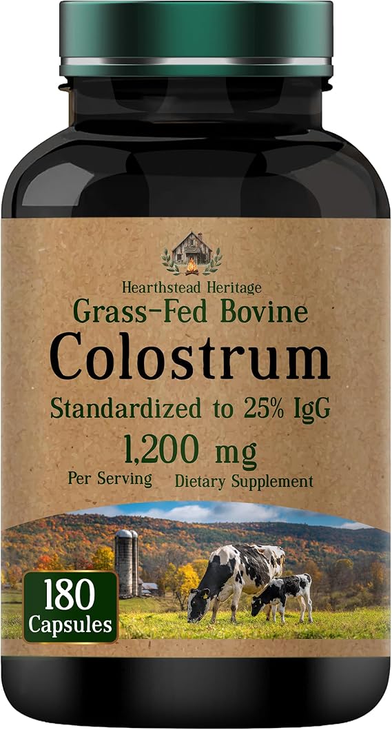Colostrum Supplement 1,200 mg Per Serving, 180 Capsules | Standardized to 25% IgG (Immunoglobulin G) | Grass-Fed Bovine Colostrum Powder Caps | Immune Support Supplement | Non-GMO, Made in the USA!