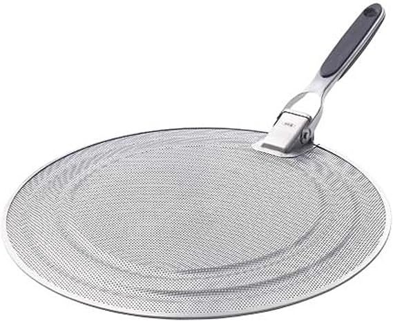 OXO Good Grips Stainless Steel Splatter Screen with Folding Handle | Perforated Stainless Steel, Shields From Splashes & Splatters, Fits Pans Up To 13", Ideal for Frying Bacon, Dishwasher Safe