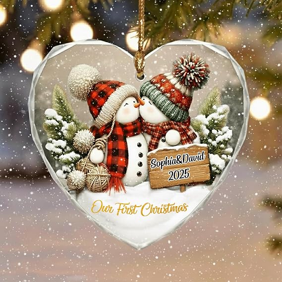Personalized Couple Snowman Ornament 2025, Our First Christmas Together Ornaments, Custom Name Ornament for Newlyweds, Married Couples, Christmas Tree Gift Decoration