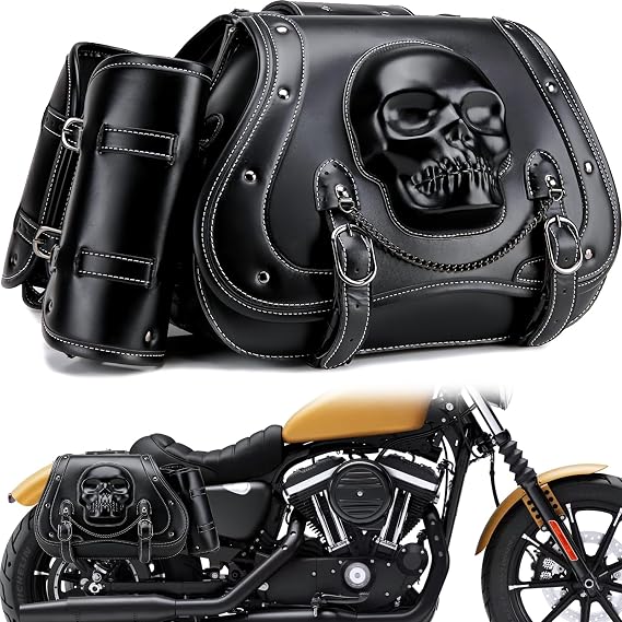 Motorcycle Saddlebag, 30L Leather Waterproof Side Saddle Bags with Cup Holder, Universal Powersports Saddlebags for Harley Davidson Sportster Dyna Softail Honda Shadow Rebel Yamaha Vulcan