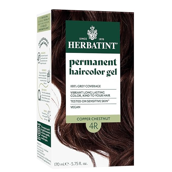 Herbatint 4R Copper Chestnut Brown Permanent Hair Dye, Women's Hair Color | Up to 100% Gray Coverage When Mixed with an N Shade, Ammonia/Alcohol Free & Vegan, Gentle on Sensitive Scalp