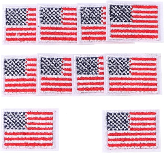 10pcs Small American Flag Patches, US Flag Patriotic Embroidered Sew/Iron on Patch Appliques Memorial Day Veterans Day Remembrance Day DIY Crafts for Uniforms, Hats, Backpacks, Clothing (Red)