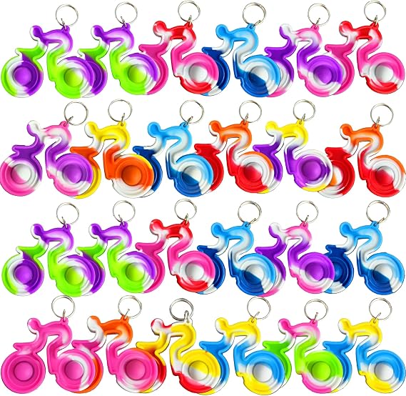 30 Pcs Bike Pop It Keychain Tie Dye Silicone Sensory Toys Kids Party Favor