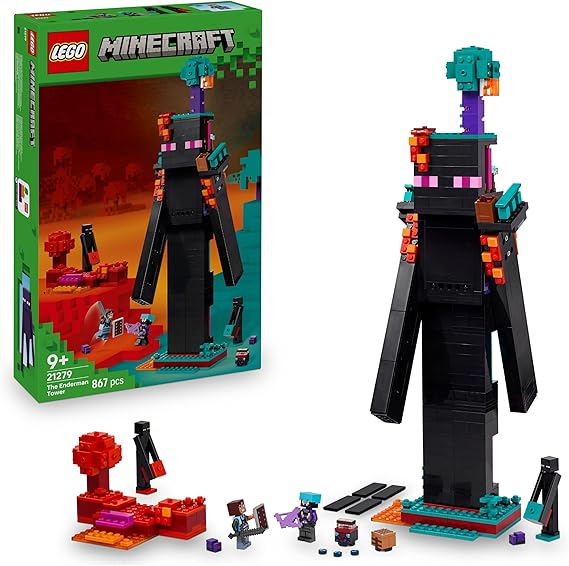 LEGO Minecraft 2in1 The Enderman Tower - Modular Toy Rebuilds Into 2 Fortresses - incl. Enderman Mob Figures plus a Nether Portal - Gaming Gift for 9+ Year Old Boys & Girls - 21279