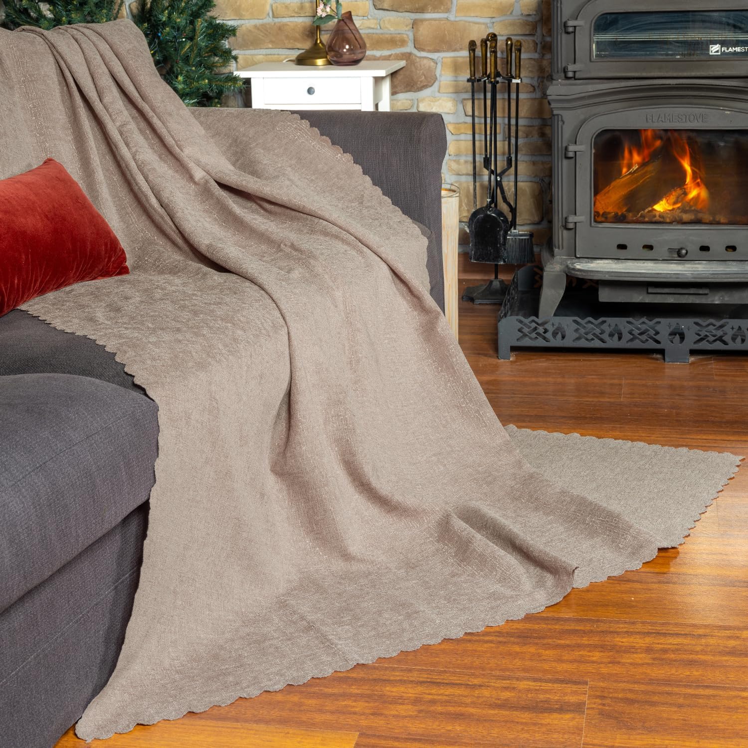 Premium Koltuk Örtüsü 175x215 Gramajlı Jakarlı Şönil Camel | Kanepe Örtüsü | Kaymaz