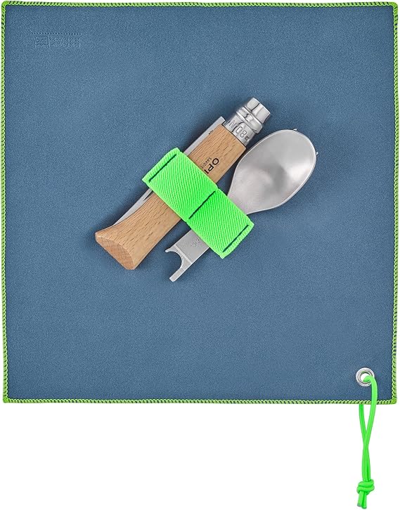 Opinel Picnic+ Cutlery Full Set, No.8 Stainless Steel Knife, Fork and Spoon Insert, Micro Fiber Napkin