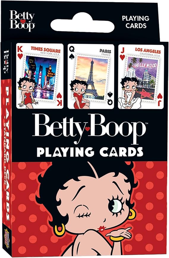Masterpieces Betty Boop Playing Cards, Officially Licensed Classic Cartoon Deck, Vintage Travel Landmark Artwork, Standard Poker Size, 52 Card Set with Jokers, Collectible Betty Boop Gifts for Women