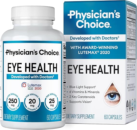 Physician's Choice Eye Health - Lutein, Zeaxanthin & Bilberry Extract - Supports Eye Strain, Dry Eyes, and Vision Health - 2 Award-Winning Clinically Proven Eye Vitamin Ingredients - Carotenoid Blend
