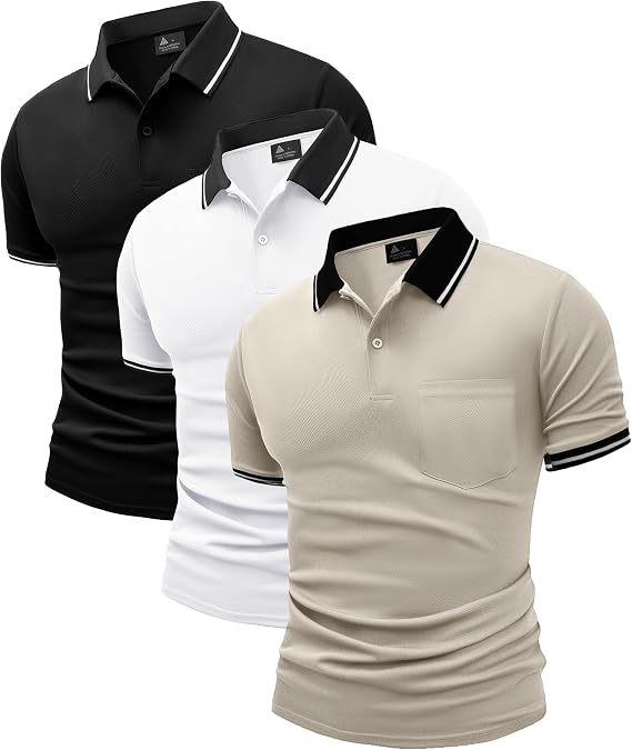 JACKETOWN 3 Pack Mens Polo Shirts Short Sleeve Lightweight Breathable Golf Polo Casual Adult Multipack Tennis T Shirt