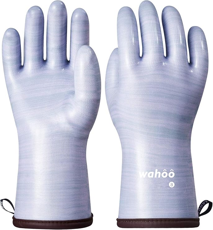 LANON Wahoo Liquid Silicone Oven Mitts,Heat Resistant Gloves,Purple,M/8