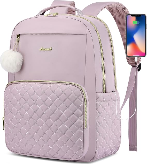 Laptop Backpack for Women College Bookbag: 15.6 inch Cute School Backpacks for Teen Girls Water Resistant Middle High School Bag Stylish Durable Work Travel Daypack for Teacher Nursing Students Purple