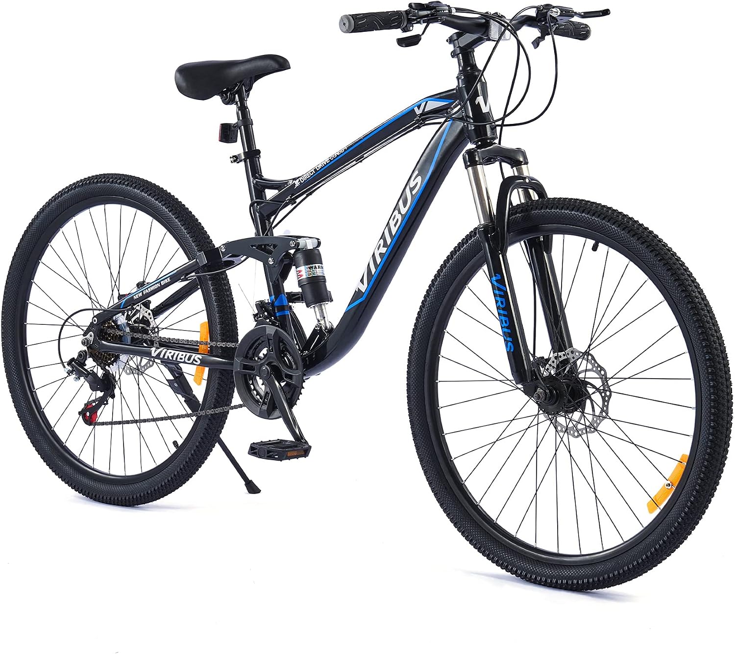 Viribus Adult Mountain Bike, 21 Speed 27.5 Inch All Terrain Bicycle with Aluminum Frame, 650b MTB with Full Suspension Dual Disc Brakes Adjustable Seat More, On or Offroad Bike for Men and Women