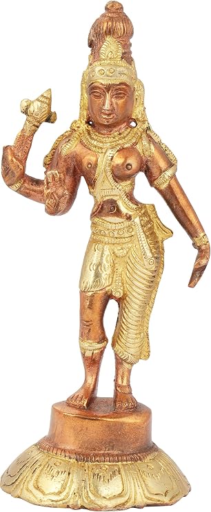 Exotic India Ardhanarishvara (Shiva Shakti) - Brass Statue - Color Copper Gold Color
