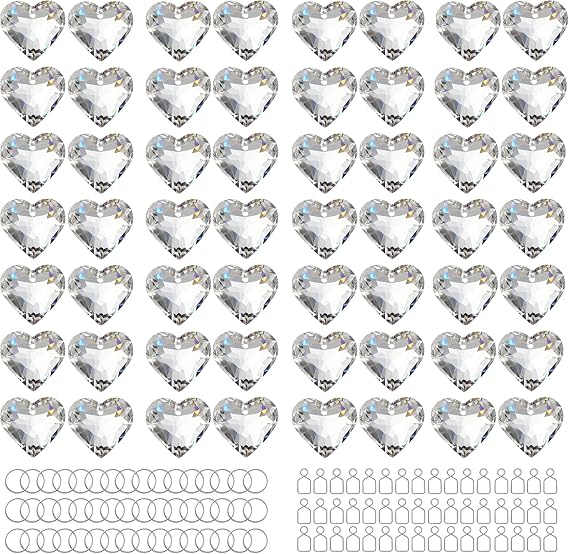 48pcs 20mm Crystal Heart Prism Sun Catchers Clear Chandelier Crystals Beads | Prisms,Rainbow Maker Suncatchers for Window,Garden,Glass Ornaments for Christmas Tree Home, Wedding,Valentine's Day Gift