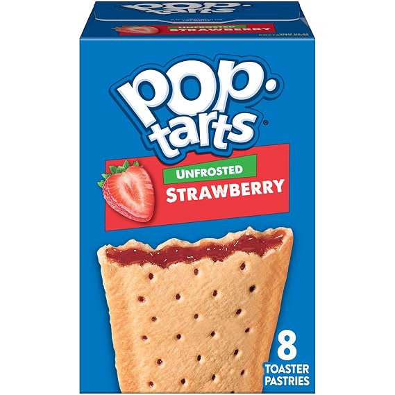 Pop-Tarts Toaster Pastries, Breakfast Foods, Kids Snacks, Unfrosted Strawberry, 13.5oz Box (8 Pop-Tarts)