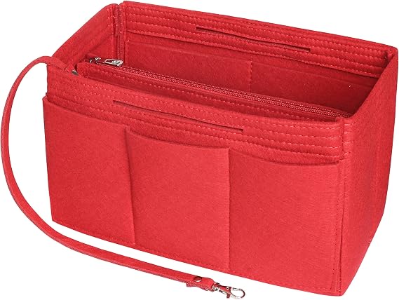Felt Handbag Organiser Insert, Bag In Bag Organiser Insert Handbag Liner, Tote bag organiser insert Fit Speedy 25-40, Neverfull(Red，Medium