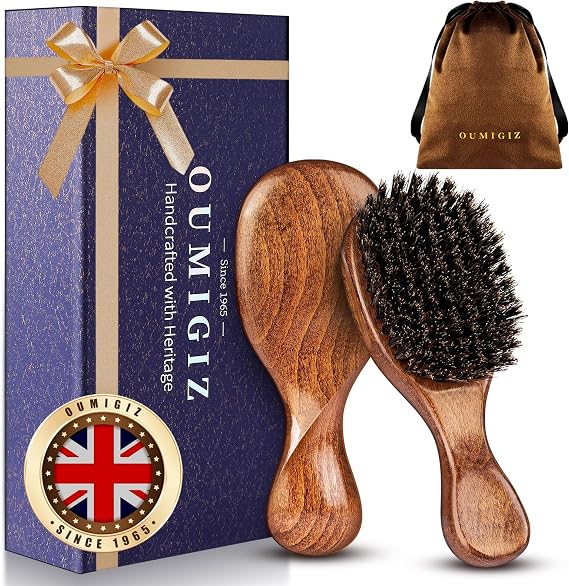 Small 100% Boar Bristle Hair Brush Since 1965 British Craftsmanship | Handmade Natural Wooden Travel Hairbrush/Beard Brush, Soft Bristles Gentle Smoothing Women Men Kids Thin Fine Hair, Portable