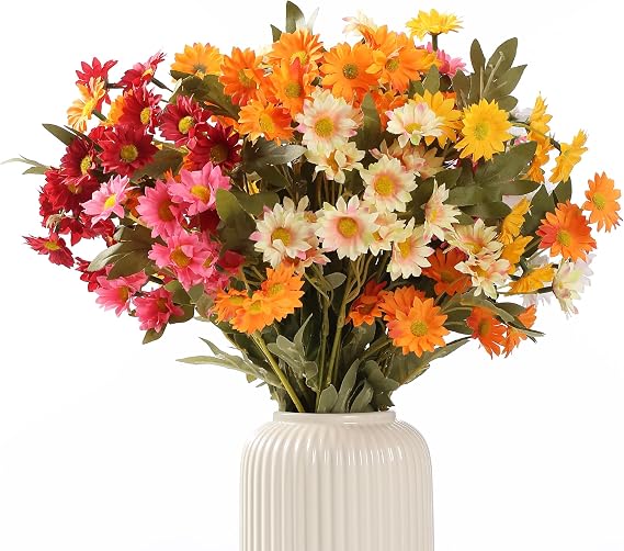 HNVNER 6 Bundles Artificial Daisies Flowers of 6 Colors Fake Silk Flowers, Realistic Faux Daisy Flower for Outdoor and Indoor, Decorative Artificial Flowers for Wedding Home Garden