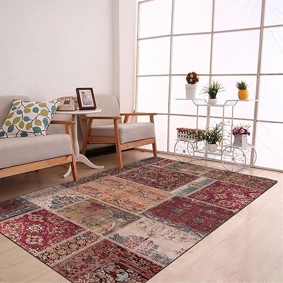 Latte Dizayn Cortez Desenli Kadife Pamuk Tabanlı Yıkanabilen Kaydırmaz Antibakteriyel Salon Halısı 160x230