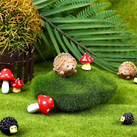 24 Pcs Mini Hedgehogs and Mushroom Miniature Figurines Fairy Wild Garden Accessories Mini Garden Animals Model Micro Landscape Plant Pots Bonsai Craft Decor Statue DIY Craft for Plant Bonsai