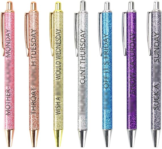 QPEY 7Pcs Sarcastic Pens, Swear Word Daily Pens Set, Funny Pens for Adult