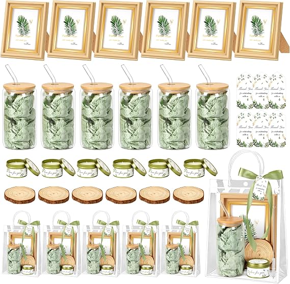 6 Set Baby Shower Prizes for Game Winners Gift Wedding Bridal Shower Favors | Party Favors for Game Winners Adults Guests Prizes Including Glass Tumblers Picture Frames Scented Candles Coasters
