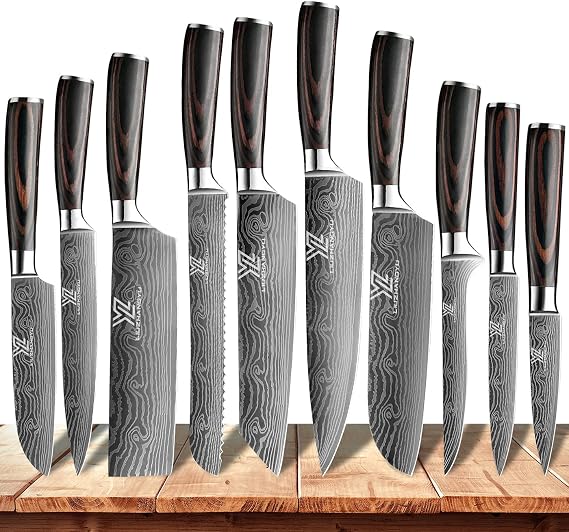 Professional Chef Knife Sets, 3.5-8 Inch Set Boxed Knives 5Cr15mov Stainless Steel Ultra Sharp Japanese with Sheaths, 10 Pieces Sets for Chefs