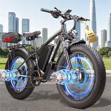 Peak 9000W Dual Motor Ebike - Upgraded Electric Bike for Adults 47MPH 105 Miles 24" Fat Tire Bike with 58V Max-Output 36AH Battery, 7 Speed LCD Display All-TerrainGreen