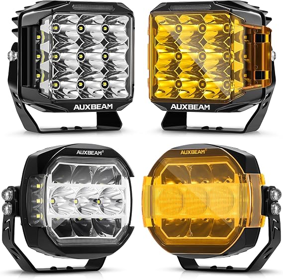Auxbeam 5Inch LED Offroad Lights+7 Inch Cube Lights with Amber DRL,Super Bright Spot Flood Combo Beam Universal Auxiliary Ditch Light, 4PCS