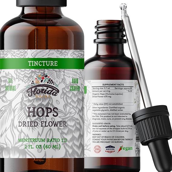 Hops Tincture, Organic Hops Extract Drops (Humulus Lupulus) Dried Flowers - Non-GMO 2 oz