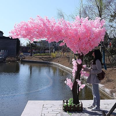 Artificial Cherry Blossom Trees Faux Cherry Blossom Tree White Tree for Office Home Wedding Office Living Room House Indoor Outdoor Decor,04,250x200cm