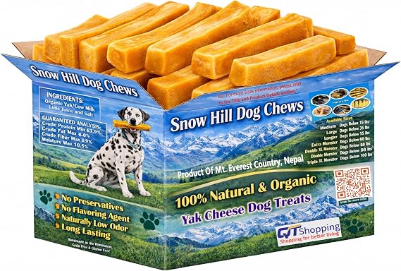 Snow Hill Yak Cheese Chews for Dogs | All-Natural Long Lasting Pet Treats. Odorless & Great for Oral Health. Limited-Ingredient Yak Dog Chews for Small Bread
