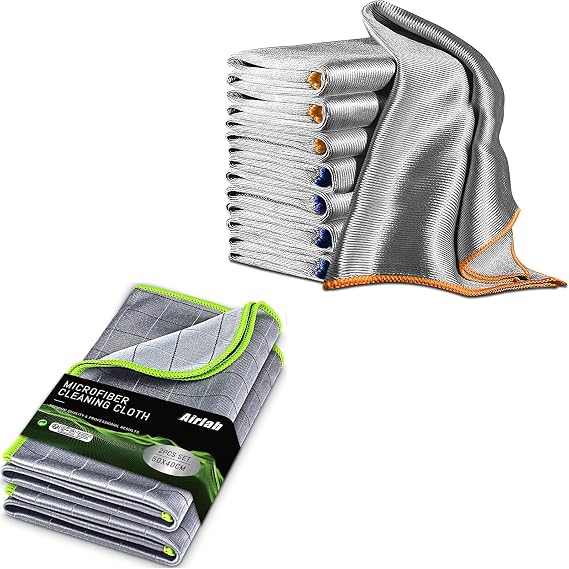 Airlab Microfiber Cleaning Cloths Polishing Windows Glass Lint Free Rags, Pack of 8 and Carbon Microfiber Towels for Car Polishing Cleaning Cloth, Pack of 2