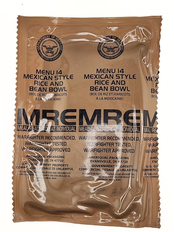 Genuine Military MRE - Menu 14 Mexican Rice And Bean Bowl with 2026 Inspection Date - MRE Meals Ready To Eat