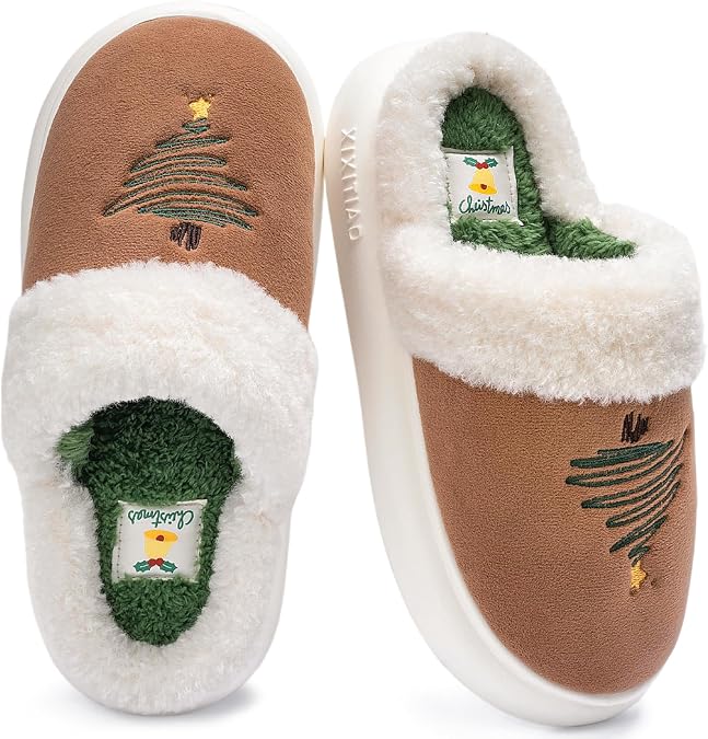 XIXITIAO Christmas Slippers,Fuzzy Family Holiday Slippers