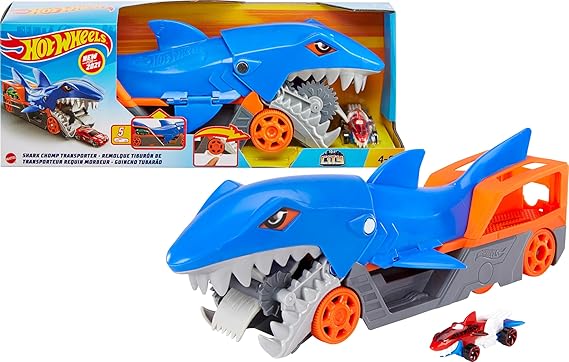 Hot Wheels Shark Chomp Transporter & Includes 1:64 Vehicle​​​