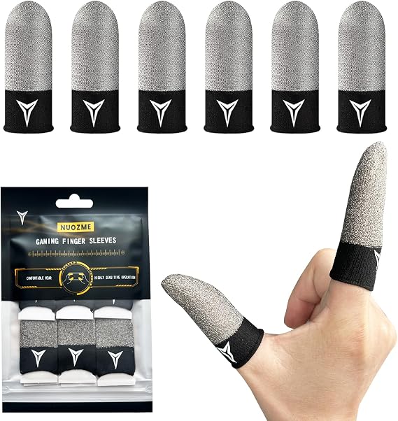 Pure Silver Fiber&Carbon Fiber Professional Model Gaming Finger Sleeves | No Rubber Band,Maximum Touch Response,Comfortable fit,Anti-Sweat,Fit All Touchscreen Devices,6 Pack