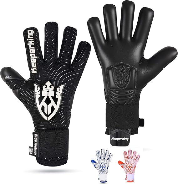 Keeperking Professional Soccer Goalie Gloves Kids, Boys, Youth, Adult, Men- Football Goalkeeper Glove Strong grip palm protection Giga latex 4mm Double elastic Wrist with Negative cut, Slim(Size 6-11)