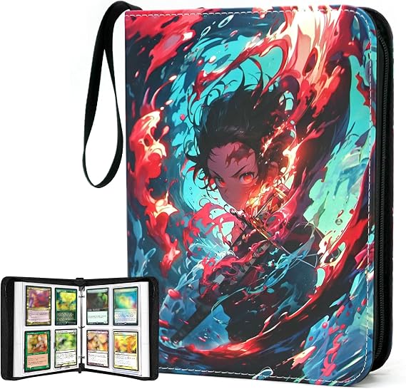 Demon Slayer Kartları için 400 Cepli Kart Bağlayıcı, Taşınabilir Su Geçirmez Tek Parça Kartlar Çıkarılabilir Kılıflı Saklama Kitabı, Anime Demon Slayer Tanjiro, Jujutsu Kaisen Kartları için uygundur