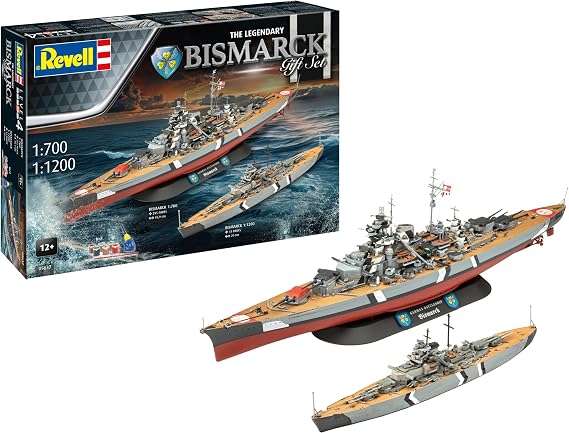 Revell Gift Set 05637 The Legendary Bismarck (1:700 & 1:1200) 1:700 + 1:1200 Scale Unbuilt Plastic Model Kits with Accessories
