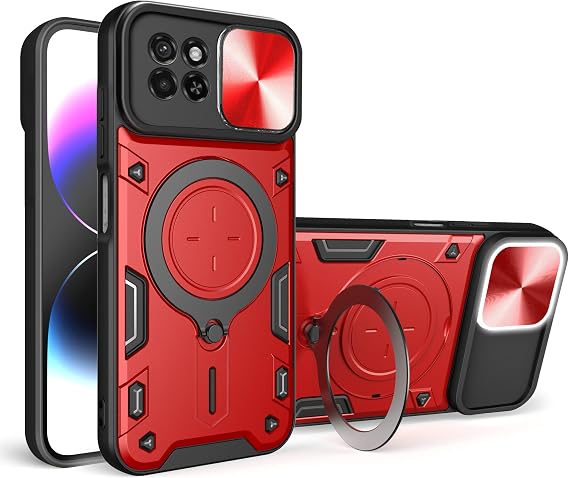 Compatible with Honor X6a 4G Case,with Slide Camera Lens Cover Compatible with Honor X6a 4G WDY-LX1 WDY-LX2 WDY-LX3 Case Red