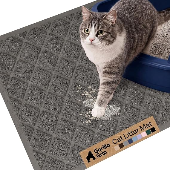GORILLA GRIP Cat Litter Box Mat, Coiled Mesh Trapping Mats, 24x17 Charcoal