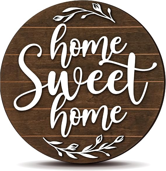 WOODAMORE Home Sweet Home Wall Plaque, 10 in Round Rustic Wood Sign