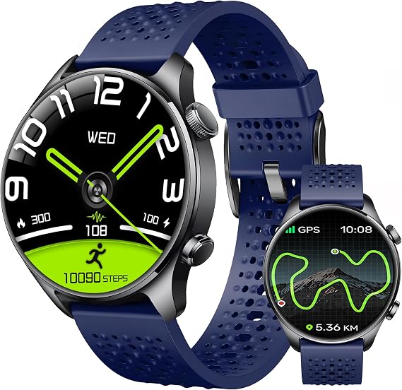 Smartwatch for Men , 1.43" AMOLED Fitness Tracker GPS, Bluetooth Call, Heart Rate, Blood Oxygen (SpO2), Sleep Monitor, 100+ Sports Modes, iPhone & Android Blue