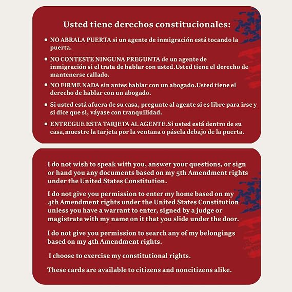 100 PCS Know Your Rights Immigration Card, Joyfulmap tarjeta roja para immigrantes, Red Constitutional Rights PVC Card to Hand to Law Enforcement at Your Home, Legal Protection, Pocket-Sized