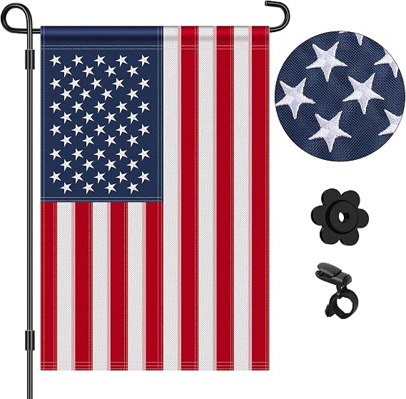 HOOSUN 4th of July Decorations,American Garden Flag for Garden Flag Stand,12x18 Inch Small American Flags for Outside With Embroidered Stars,Fourth of July Flags Patriotic Memorial Day Decorations