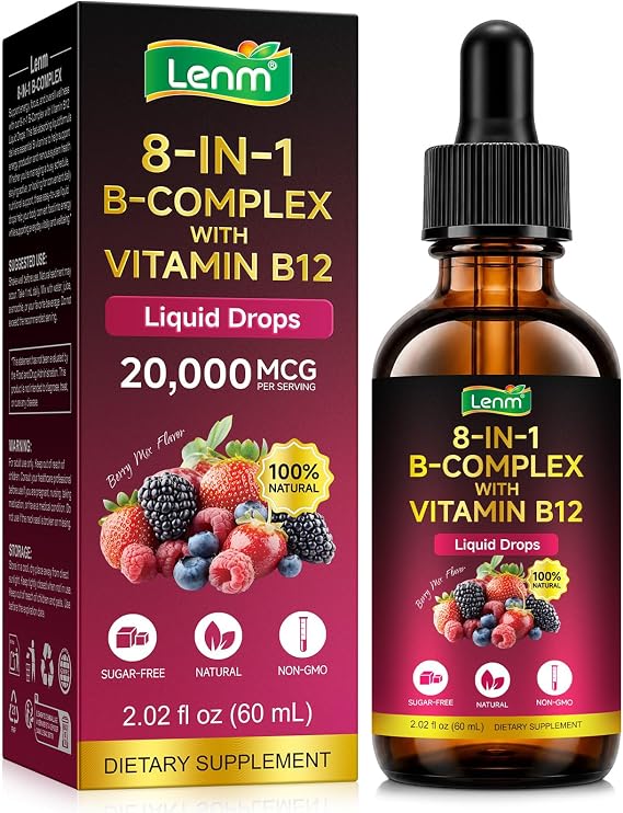 Vitamin B Complex with Vitamin B12 Drops, Sublingual Methylcobalamin B12 Supplement, Energy Metabolism & Daily Wellness Support, Berry Mix Flavor - 60ml