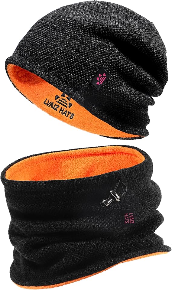 Winter Mens Beanie Hat Scarf Set Fleece Lined Windproof Ski Skull Cap Women