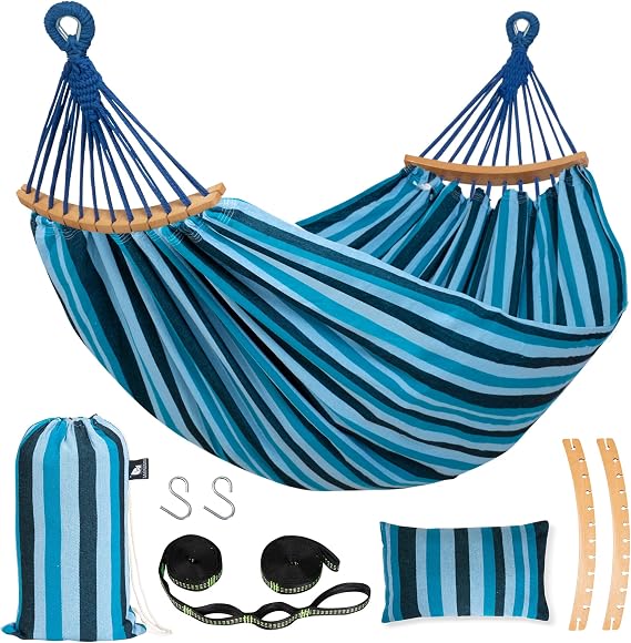 SUNCREAT Hammocks Fabric Hammock for Backyard, Navy & Blue